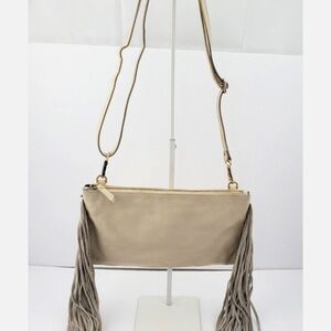 Monserat De Lucca Tan Crossbody Bag with Fringe